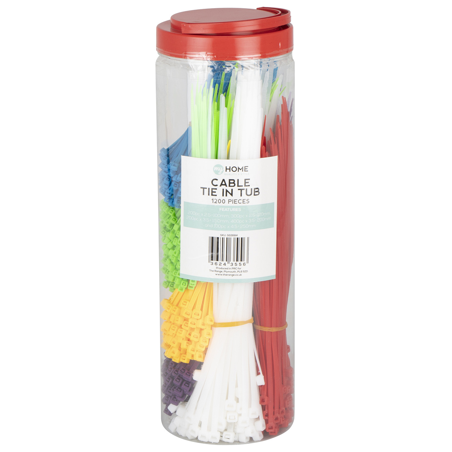My Home Mixed Colours Cable Tie in Tub 1200 Pack Image