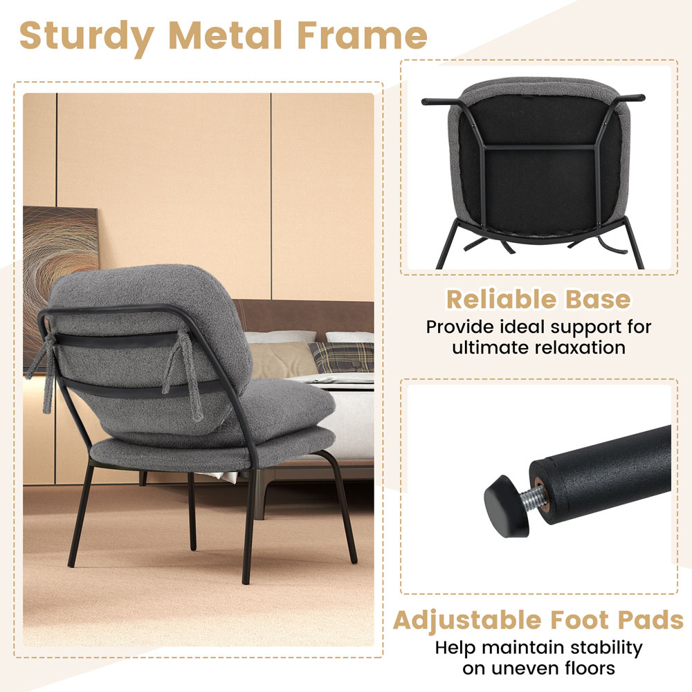 Costway Grey Teddy Fleece Fabric Armless Accent Chair Image 5