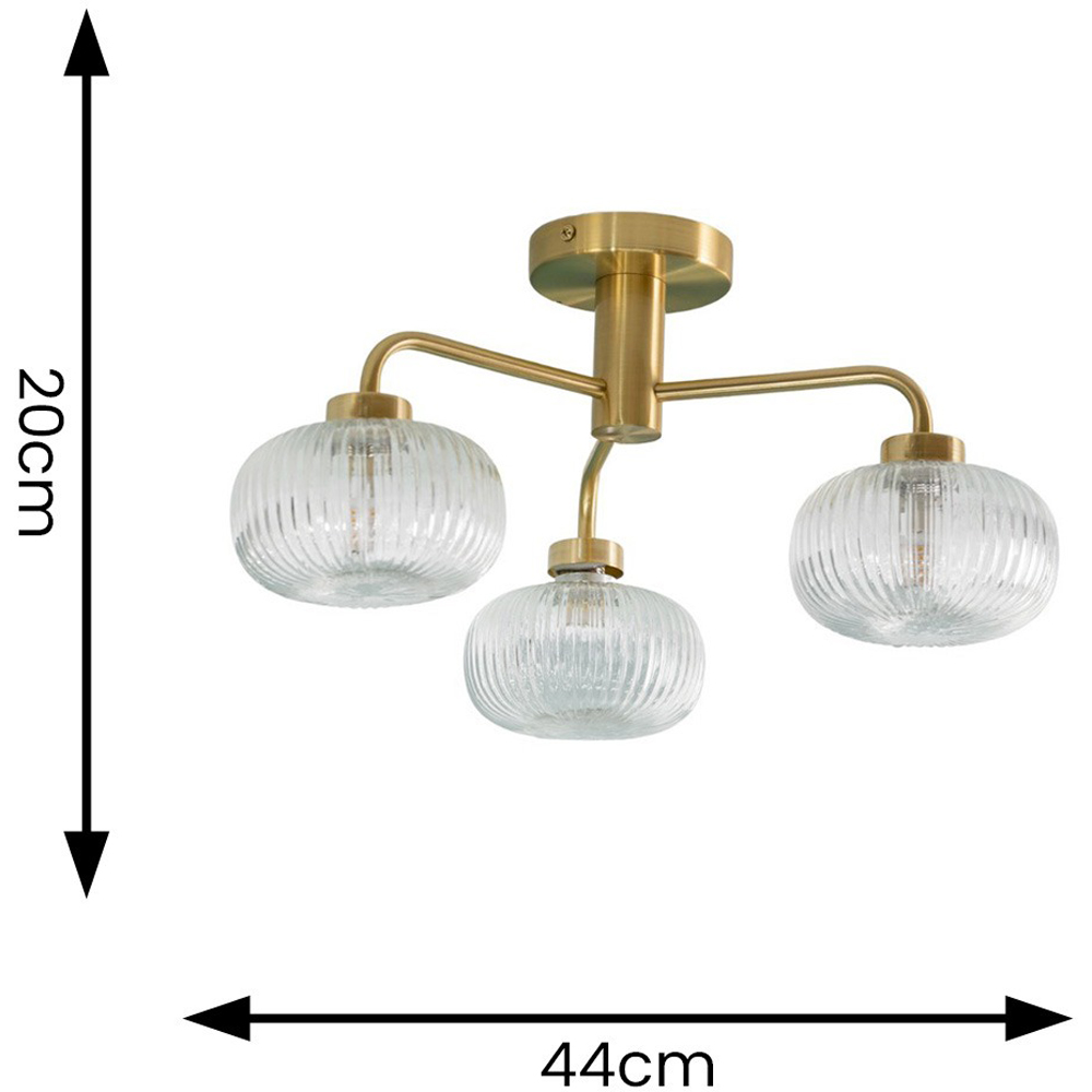 ValueLights Amaia Gold 3 Way Clear Ribbed Glass LED Ceiling Light Image 7