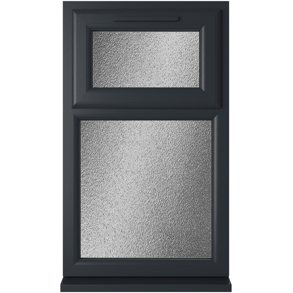 Crystal uPVC Double Glazed Window Top Hung Over Fixed Light Grey White Obscure Glass 1190x965mm Image 1