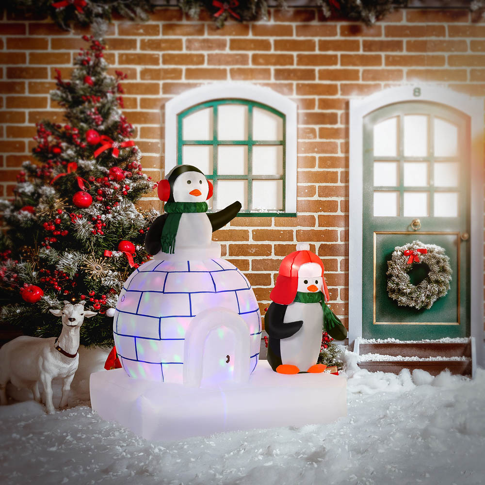 Everglow Light Up Inflatable Penguins Ice House Christmas Decoration 4.92ft Image 1