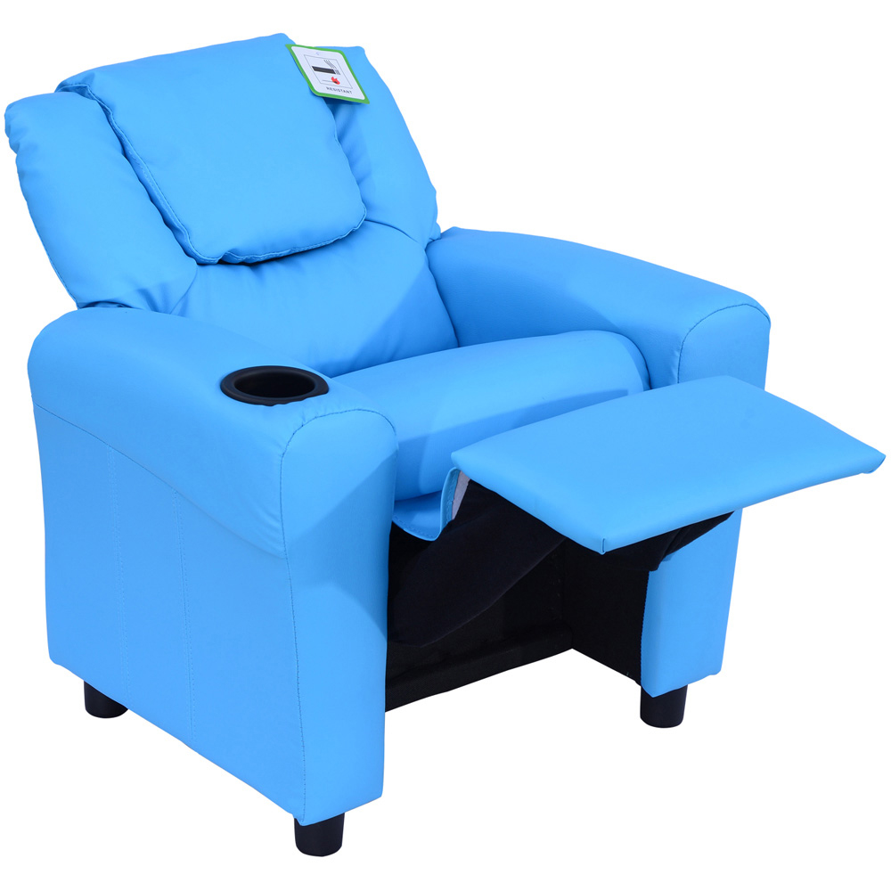 HOMCOM Kids Single Seat Blue Sofa with Cup Holder Image 2
