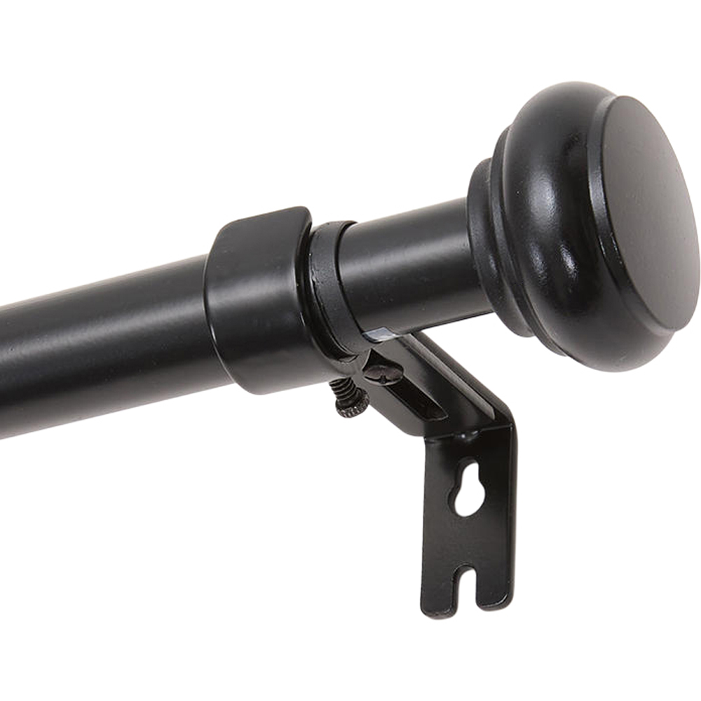 Living and Home 183-366cm Glossy Black Telescopic Curtain Pole with Brackets and Round Finial Image 6