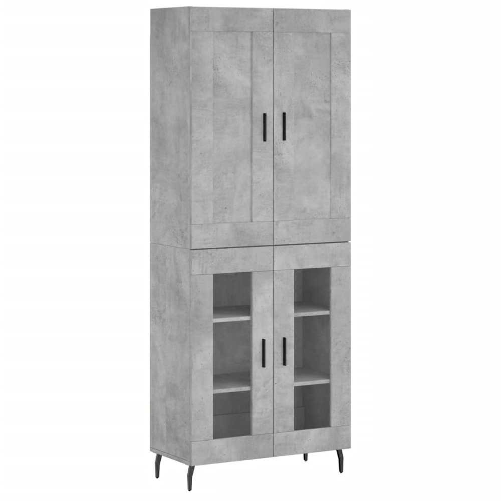 vidaXL 4 Wood and Glass Door Concrete Grey Tall Highboard Image 2