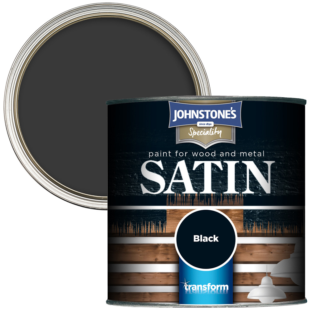 Johnstone's Wood and Metal Black Satin Paint 750ml Image 1