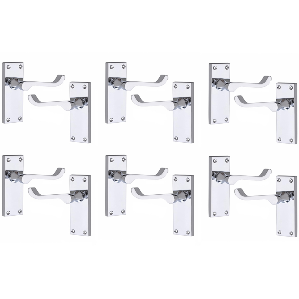 Golden Grace Victorian Scroll Lever Polished Chrome Latch Door Handles Set 6 Pack Image 1