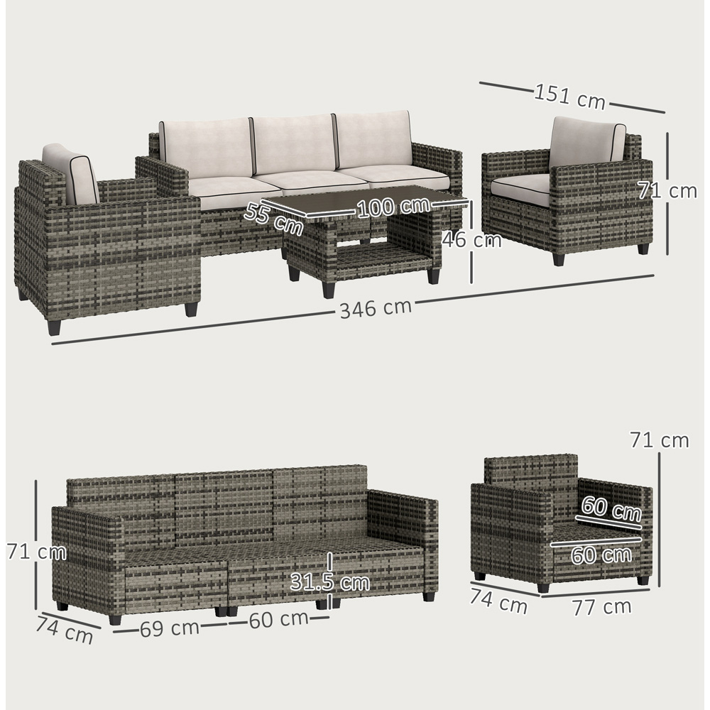 Outsunny 5 Seater Light Grey Wicker Outdoor Furniture Set Image 9
