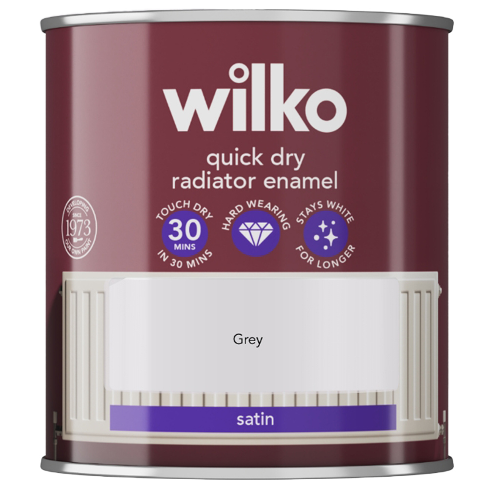 Wilko Quick Dry Satin Grey Radiator Enamel 250ml Image 2