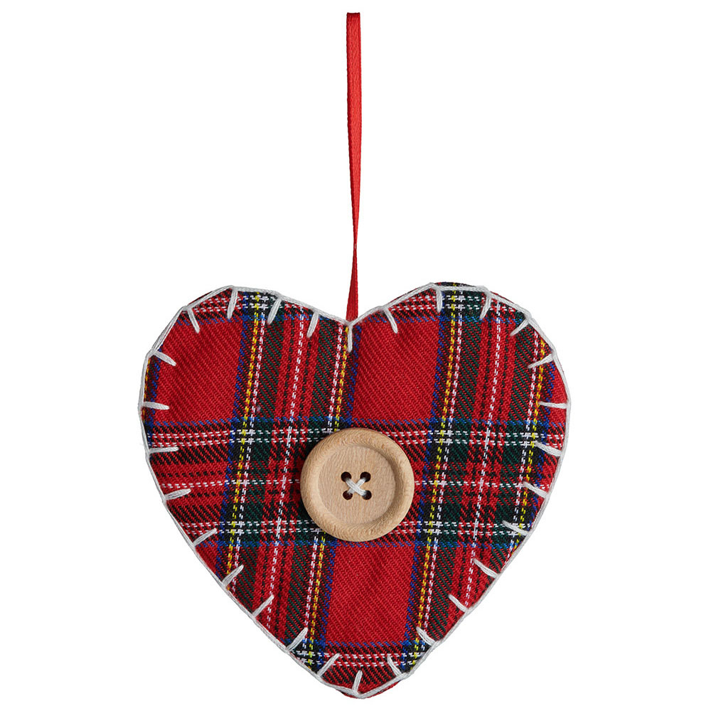 Wilko Winter Tartan Fabric Heart Decoration 6 Pack Image 2
