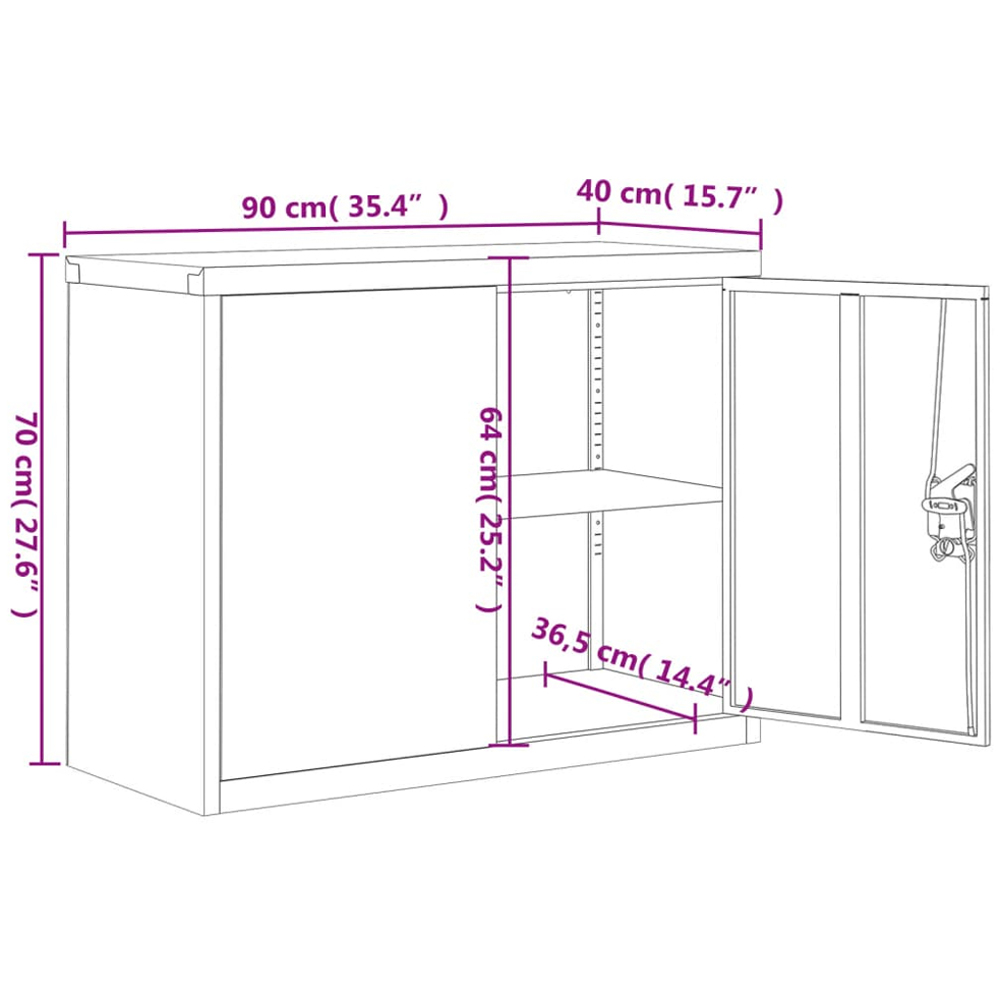 vidaXL 2 Door Anthracite Metal Lockable File Cabinet Image 9