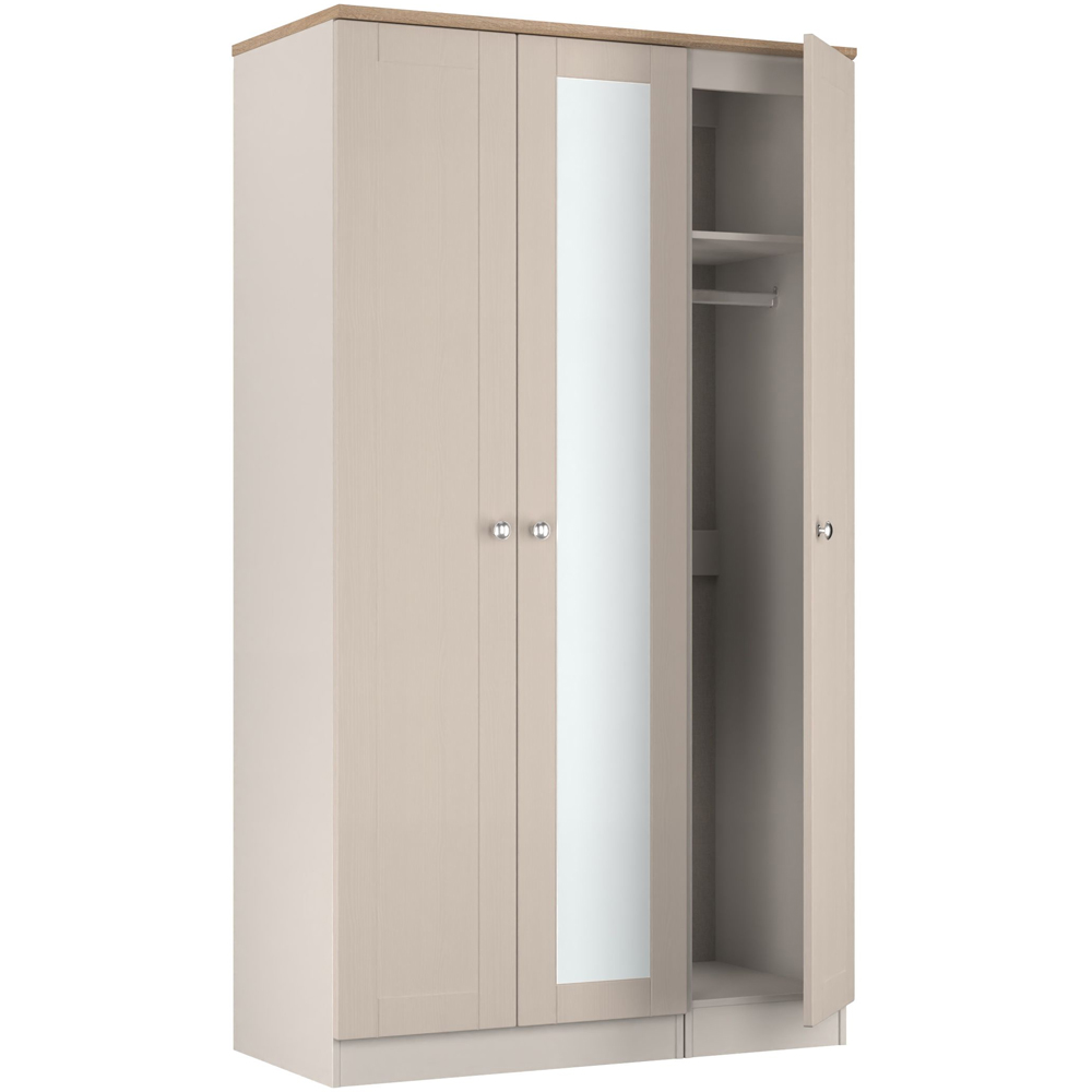Crowndale Sussex 3 Door Kashmir Ash and Bardolino Oak Tall Mirror Wardrobe Ready Assembled Image 5