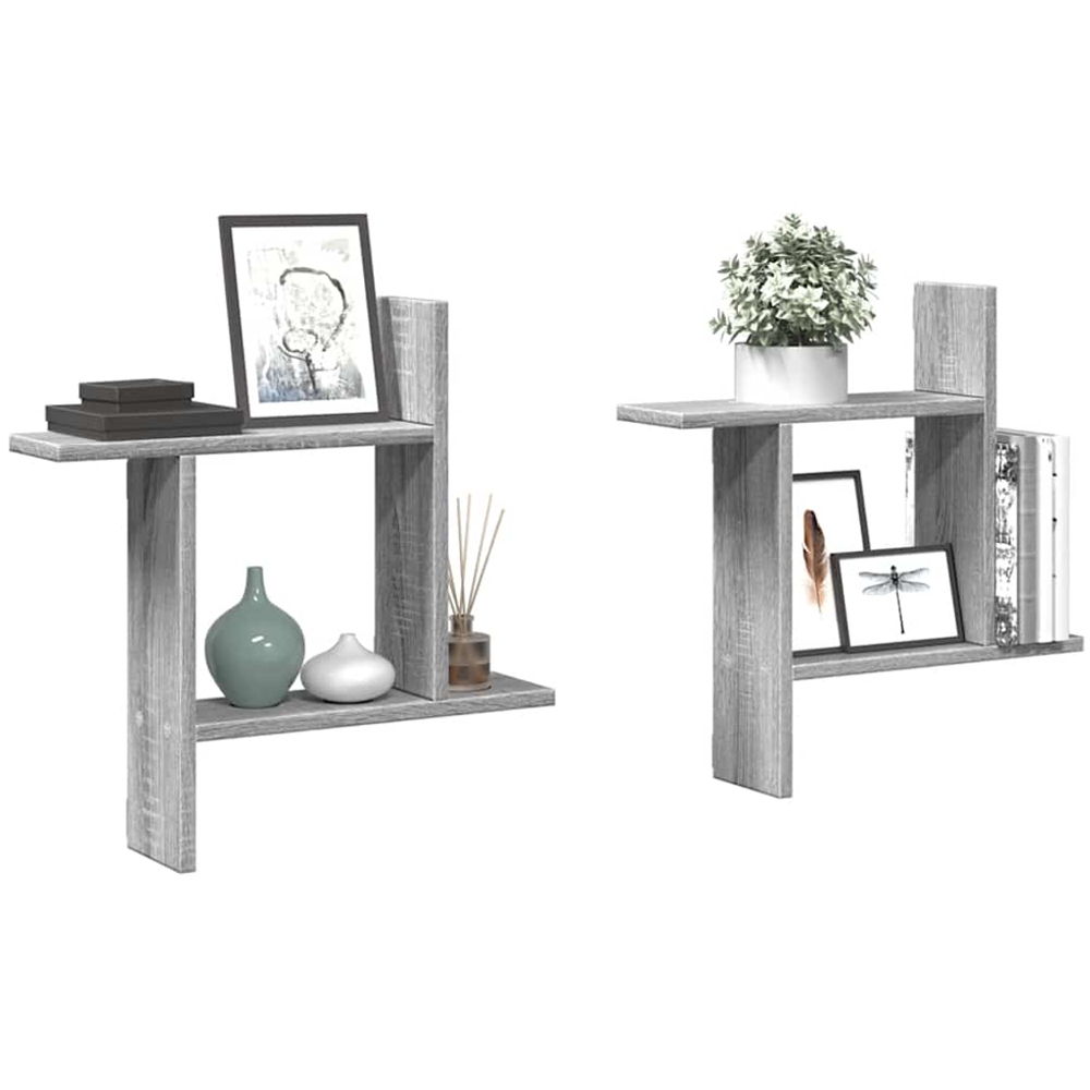 vidaXL Set of 2 3 Shelf Grey Sonoma Floating Wall Shelf Image 3