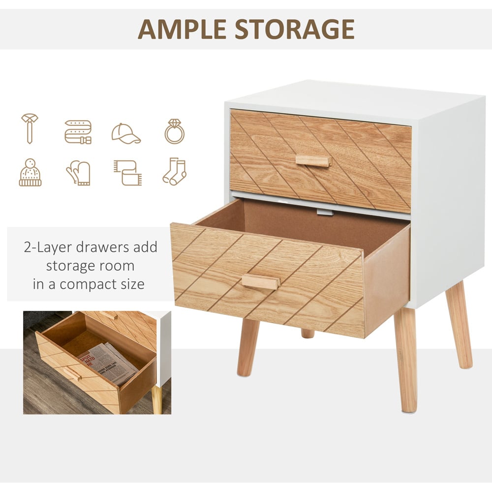 Portland Nordic 2 Drawer White Wooden Bedside Table Image 6