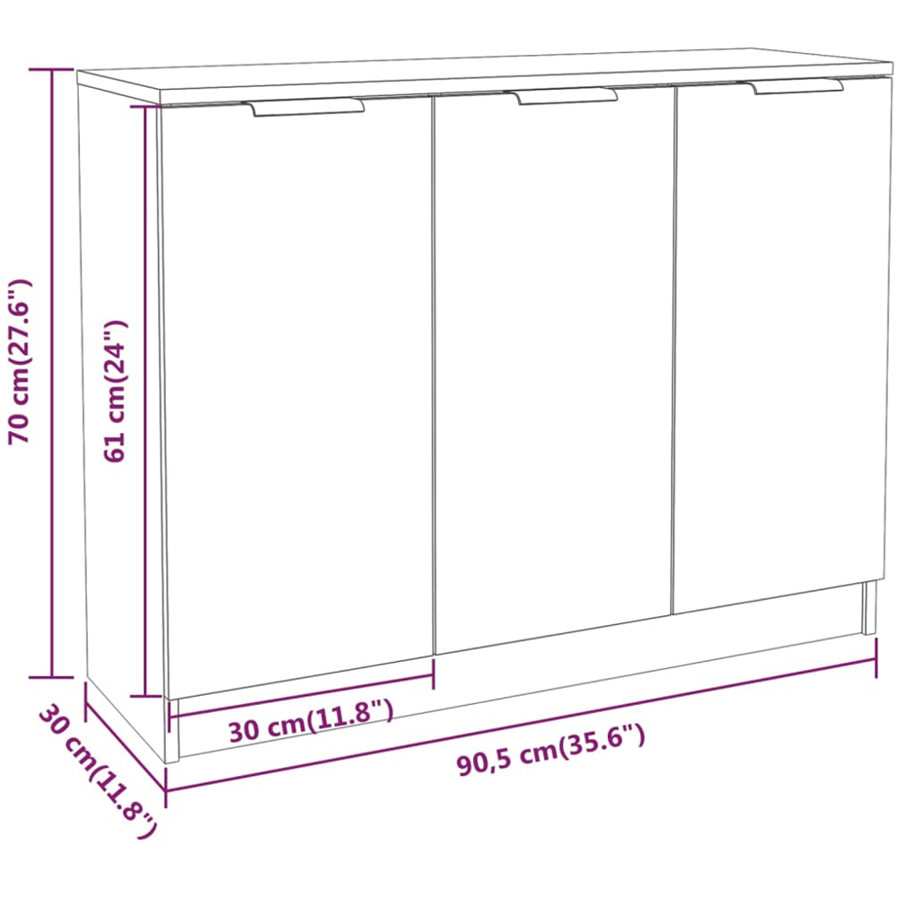 vidaXL 3 Door White Sideboard Image 9