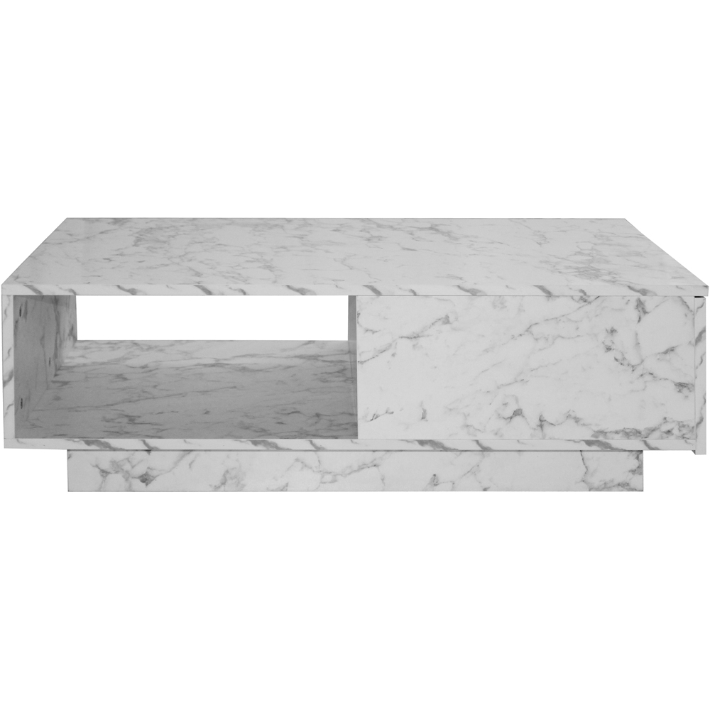 Comfy Living Single Shelf Single Drawer White Marble Effect High Gloss LED Coffee Table Image 3