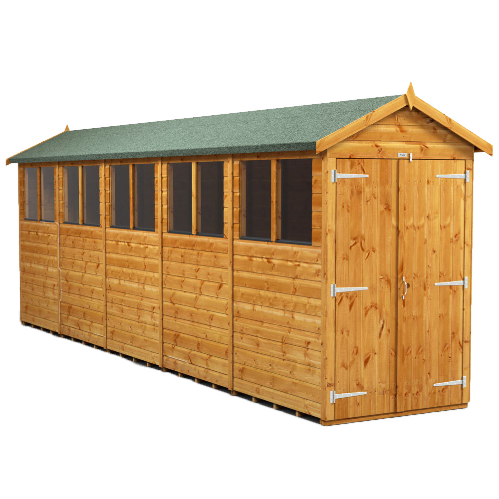 Power Sheds 20 x 4ft Double Door Apex Wooden Shed with Window Image 1
