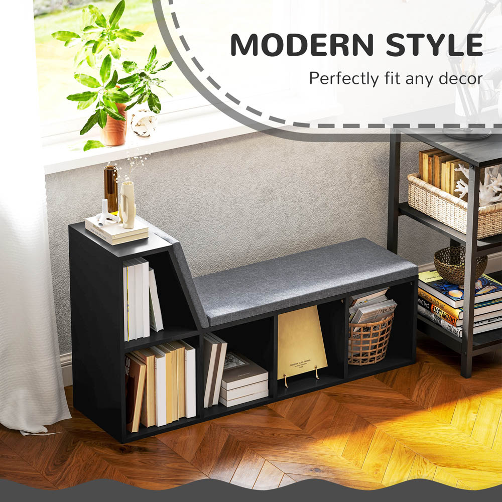 Portland 5 Shelf Black Bookcase with Removable Cushion Image 7