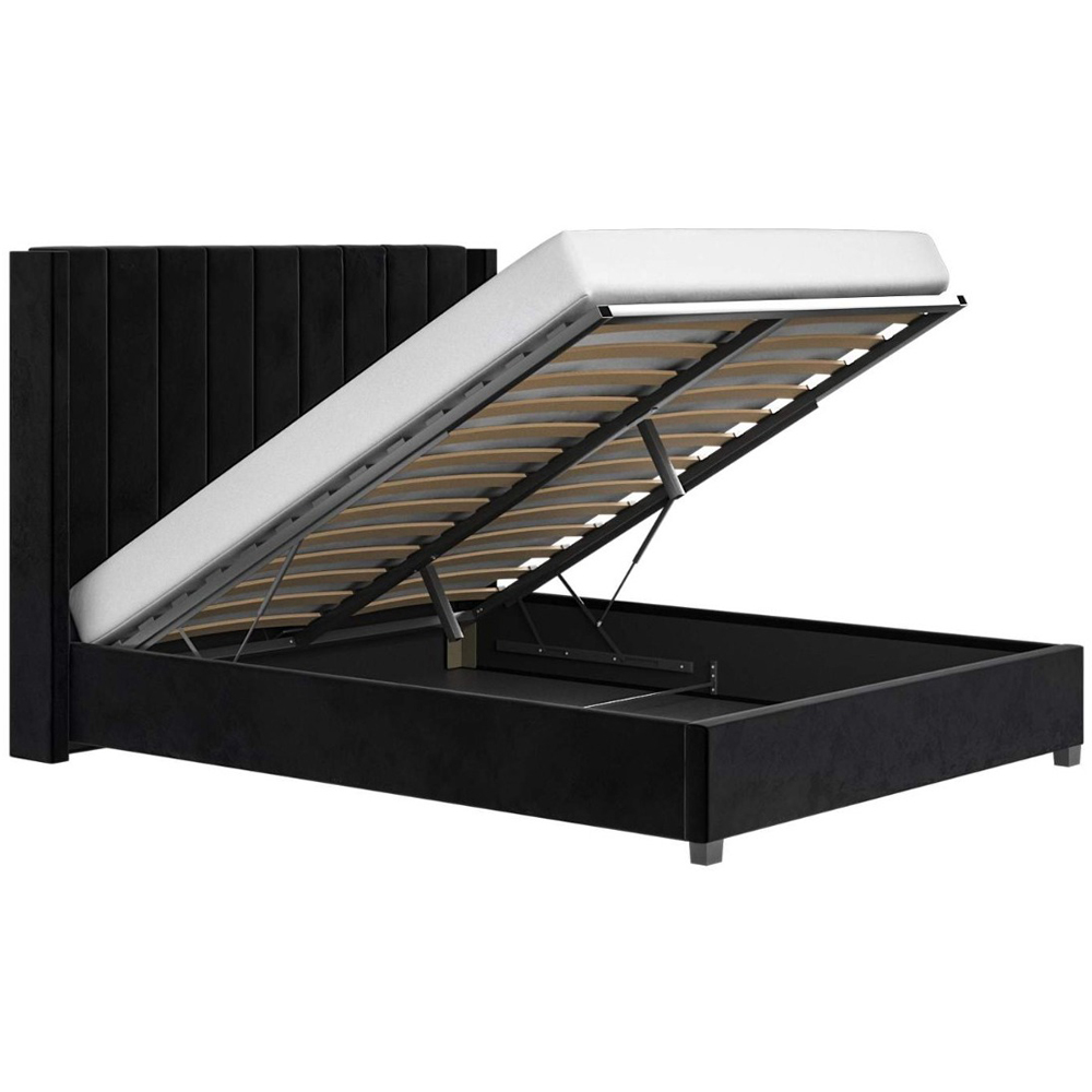 Flair Tiggy King Size Black Velvet Ottoman Bed with Winged Headboard Image 3