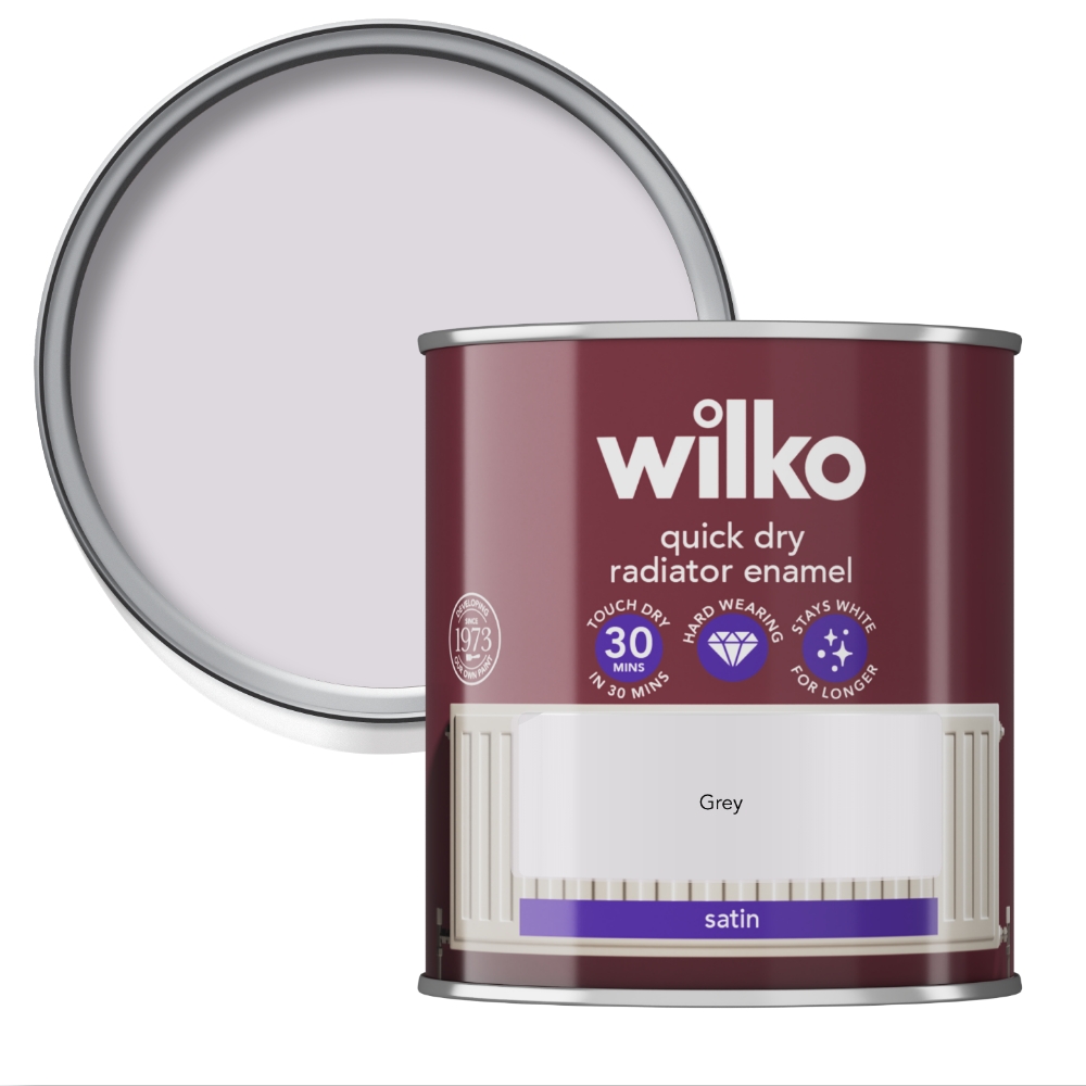 Wilko Quick Dry Satin Grey Radiator Enamel 250ml Image 1