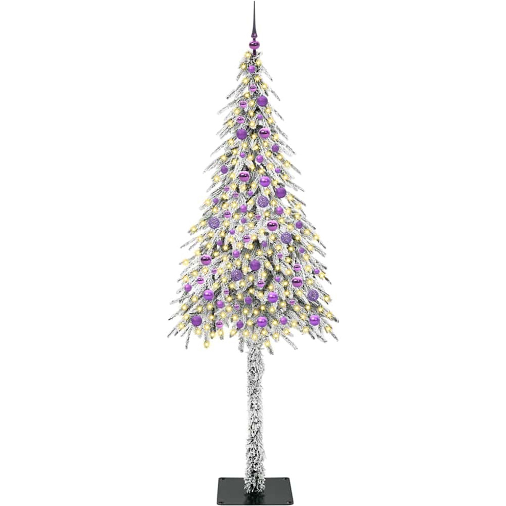 vidaXL Pre-Lit Lilac Bauble White Snow Flocked Artificial Christmas Tree 7ft Image 1