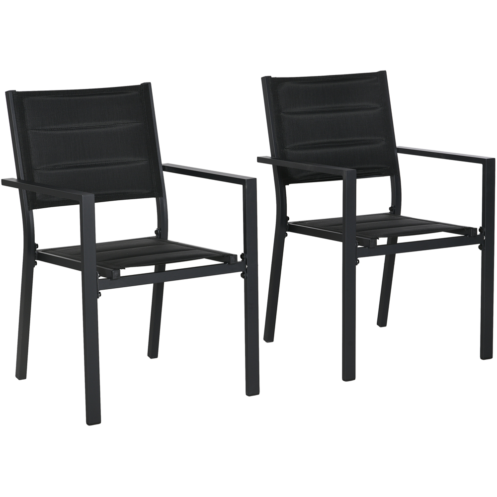 Outsunny Set of 2 Black Aluminium Stackable Garden Chairs Image 2