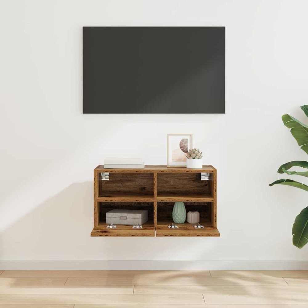 vidaXL 2 Door 2 Shelf Old Wood Wall Mounted TV Unit Image 9