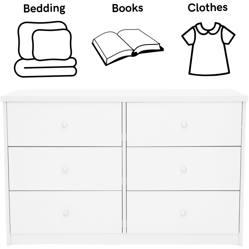 Core Products Erin 6 Drawer White Finish Double Wide Chest of Drawers Image 8