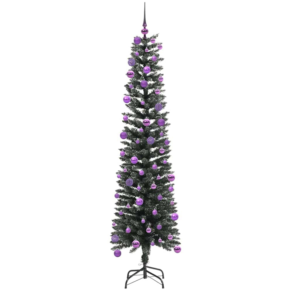 vidaXL Pre-Lit Lilac Baubles Green Artificial Christmas Tree 6ft Image 4