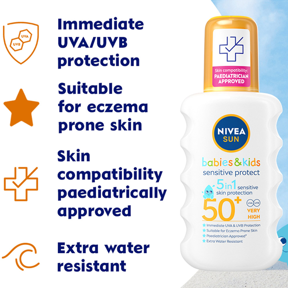 Nivea Sun Kids Sensitive Protect and Care Sun Cream Spray SPF50+ 200ml Image 4