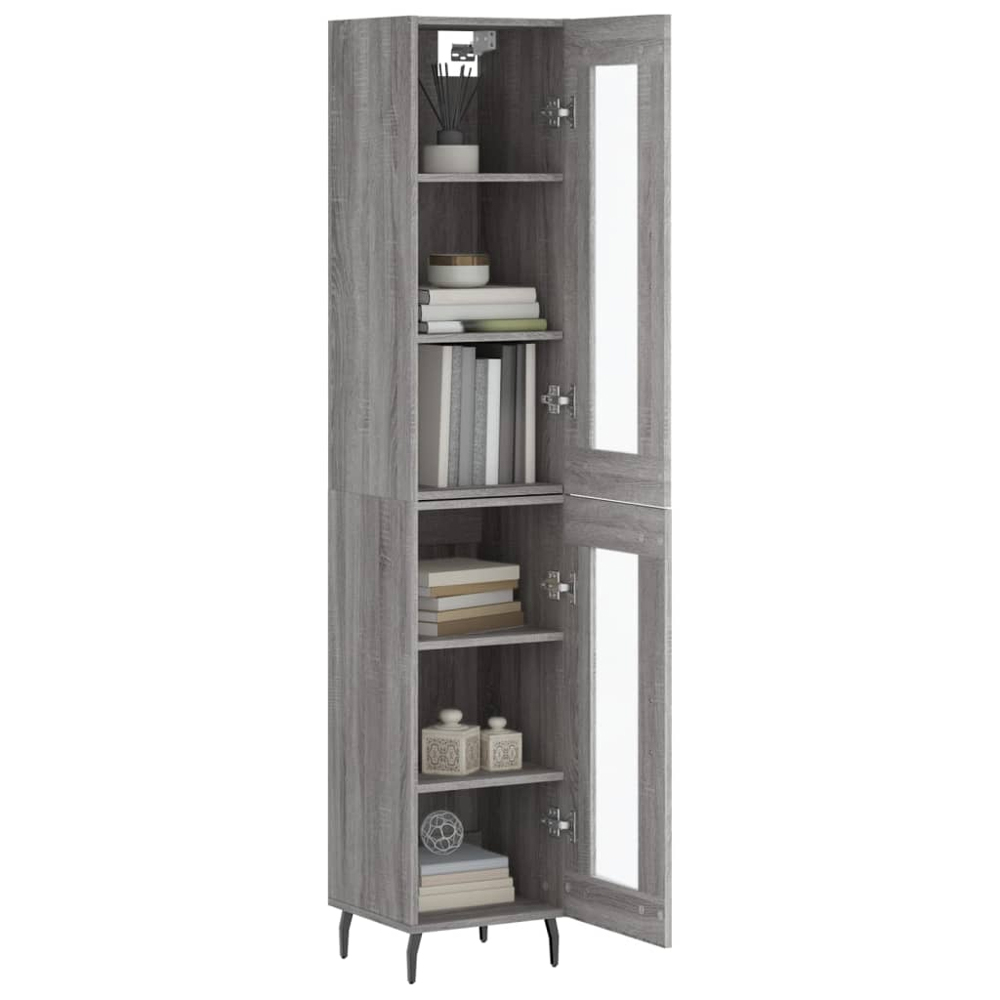 vidaXL 2 Glass Door Grey Sonoma Highboard Image 3