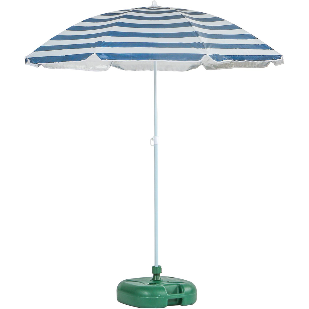 Harbour Housewares Blue Stripe and Green Metal Beach Parasol with Fillable Base 1.74 x 1.93m Image 1