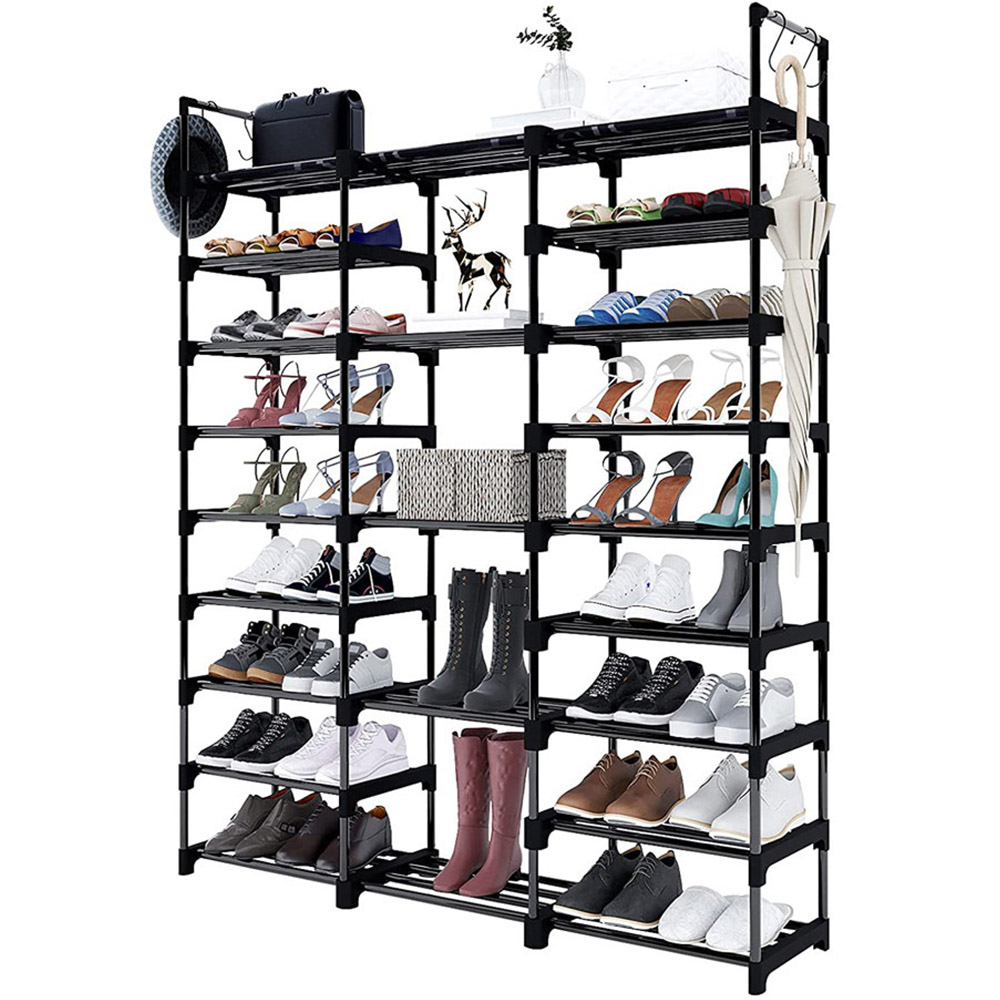 H&O Direct 9 Tier Black Open Shoe Rack Image 3