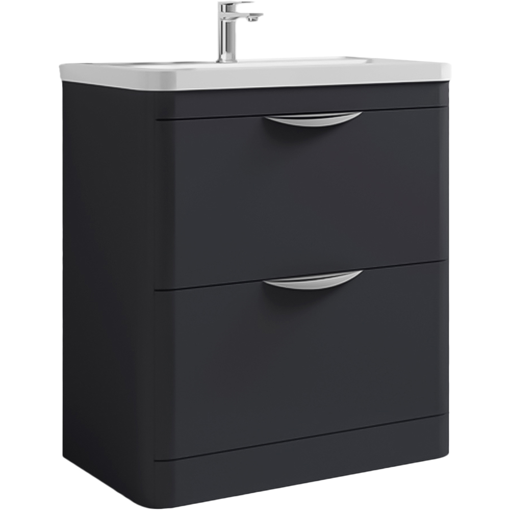 nuie Parade 2 Drawer Soft Black Floor Standing Vanity Unit and 1 Tap Hole Ceramic Basin 800mm Image 1