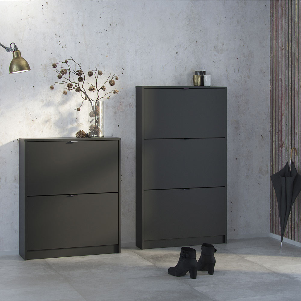 Florence Shoes 3 Flip Door Matt Black Double Layer Shoe Storage Cabinet Image 8