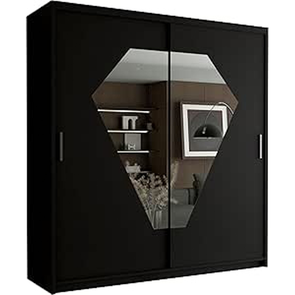 Sliding Wardrobes 4U Diamond 2 Door Black Wide Mirrored Wardrobe 203cm Image 2
