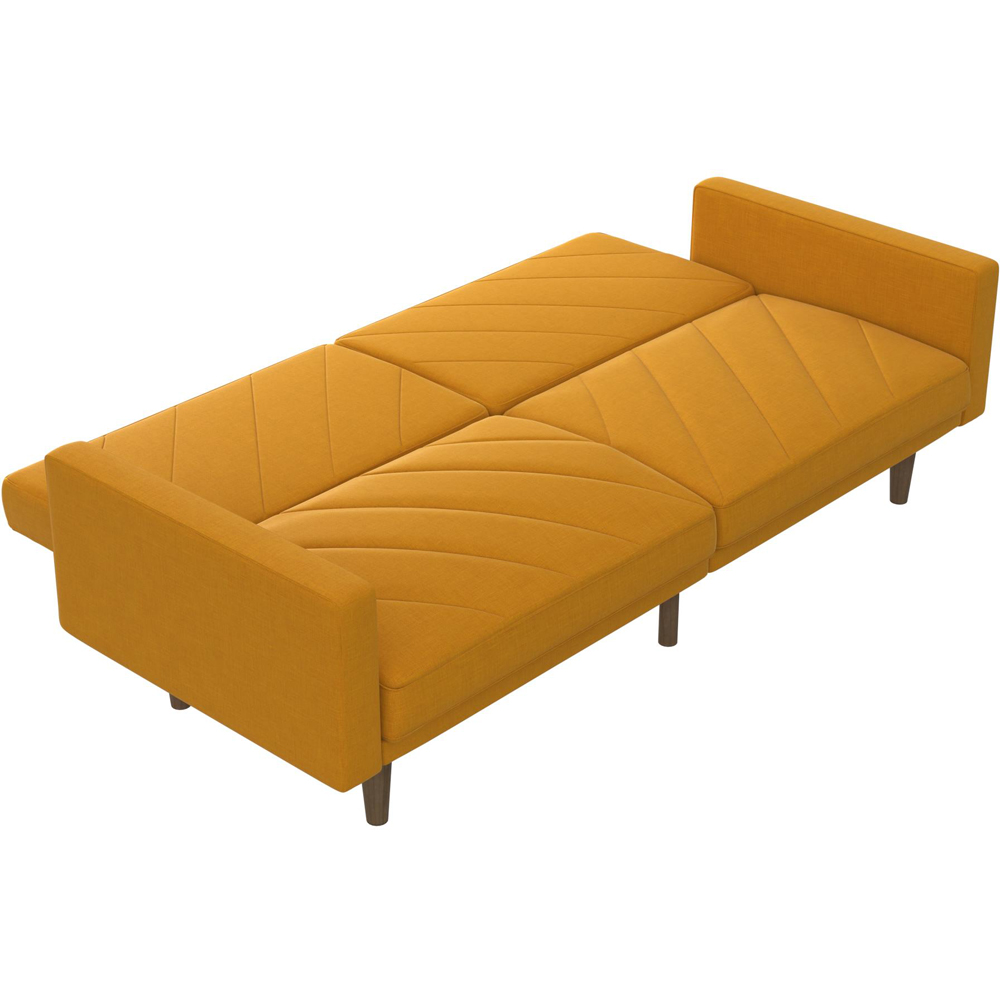 Dorel Paxson 3 Seater Linen Mustard Sofa Bed with Wooden Feet Image 4