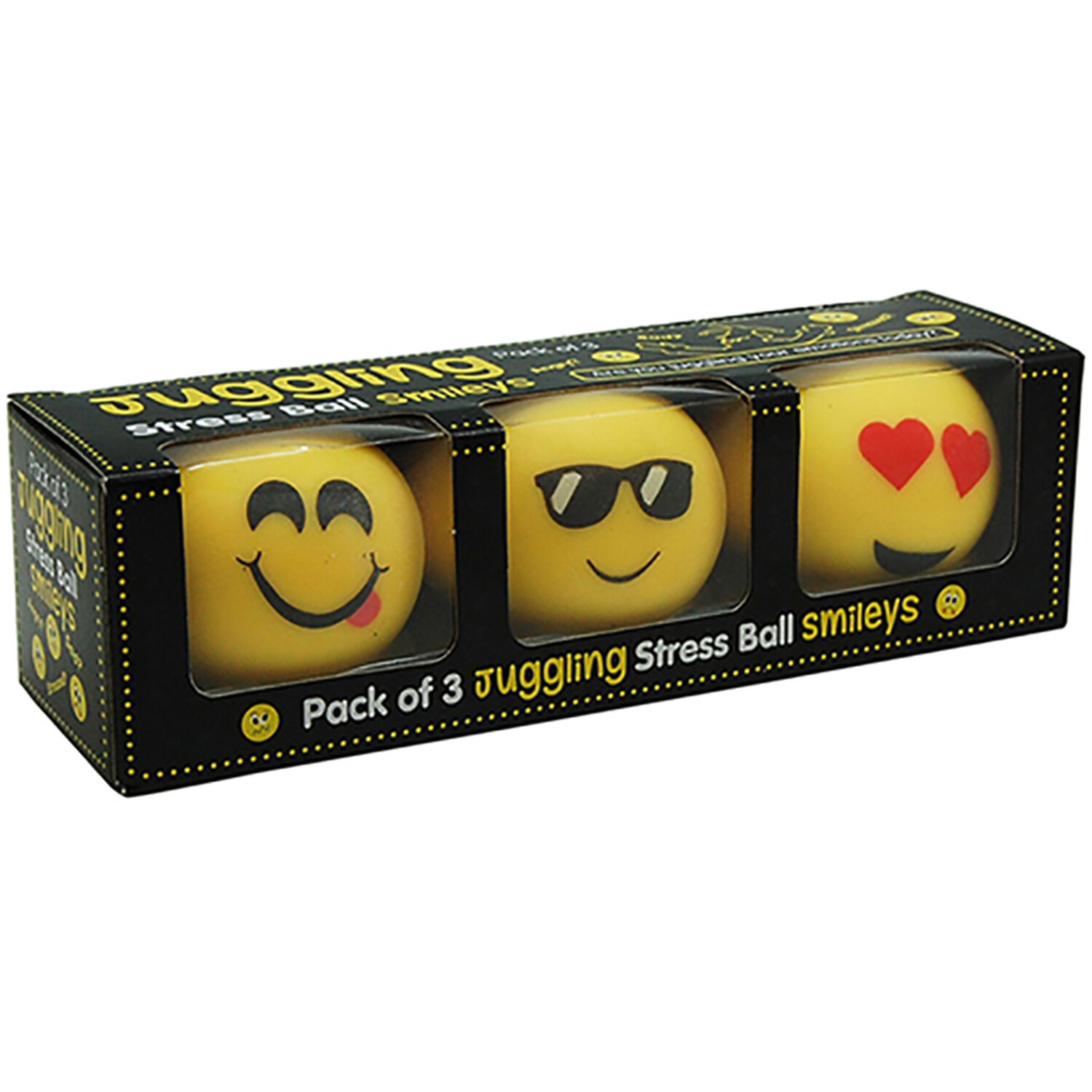 Pack of 3 Smiley Stress Balls Yellow Image