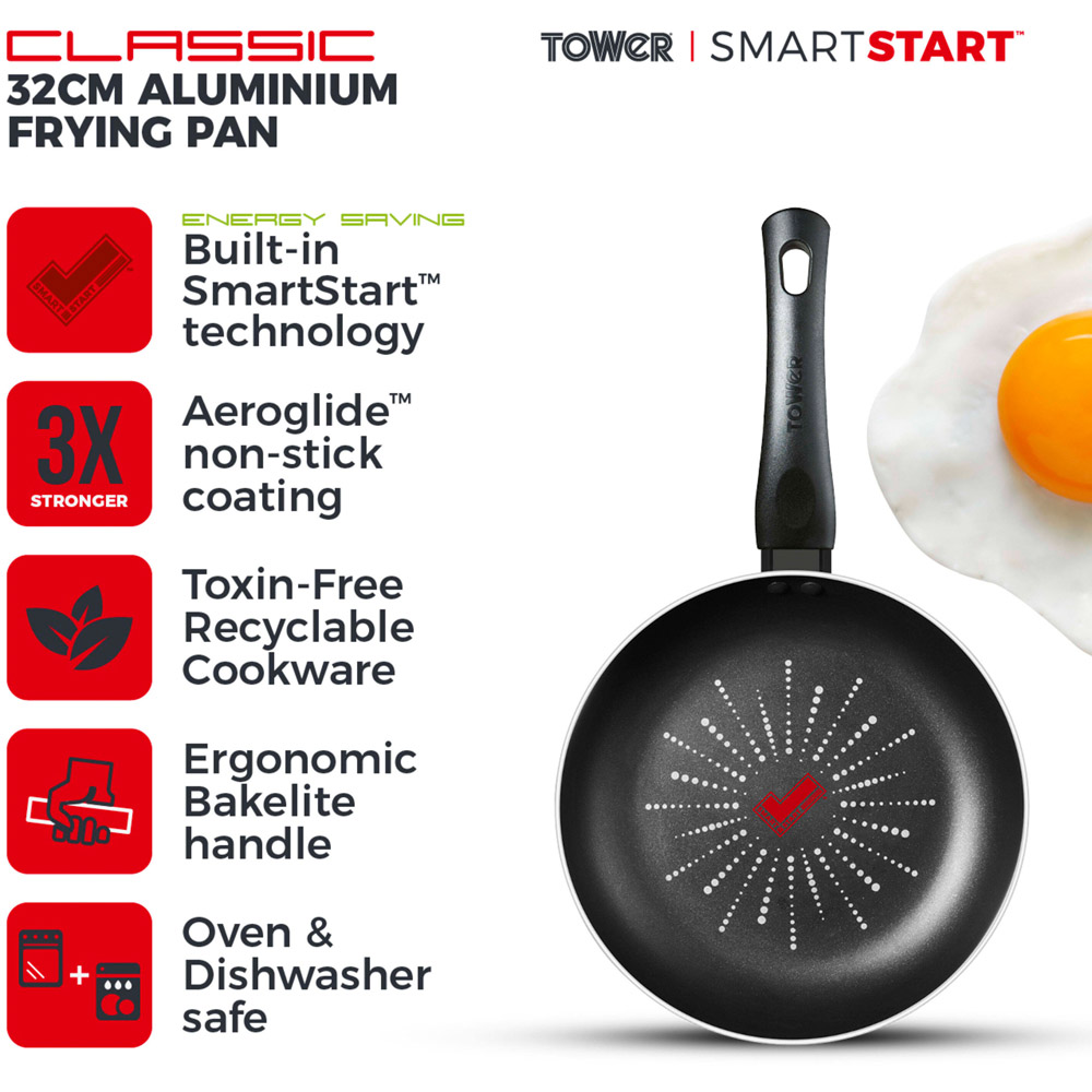 Tower Smart Start 32cm Black Aluminium Non-Stick Classic Frying Pan Image 2