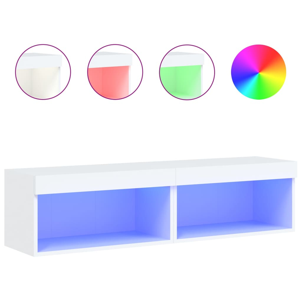 vidaXL Single Shelf White Wall Mounted LED TV Cabinet Set of 2 Image 5