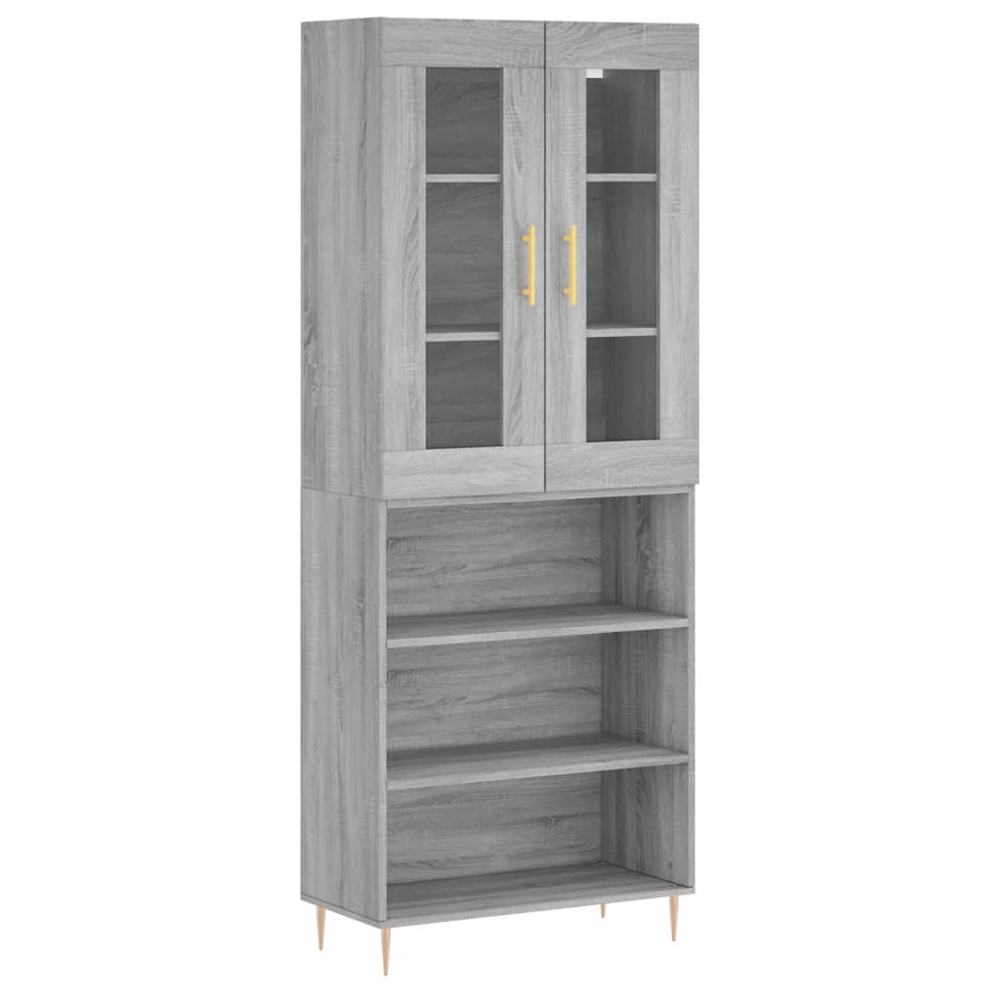 vidaXL 2 Glass Door 3 Shelf Grey Sonoma Highboard Image 2