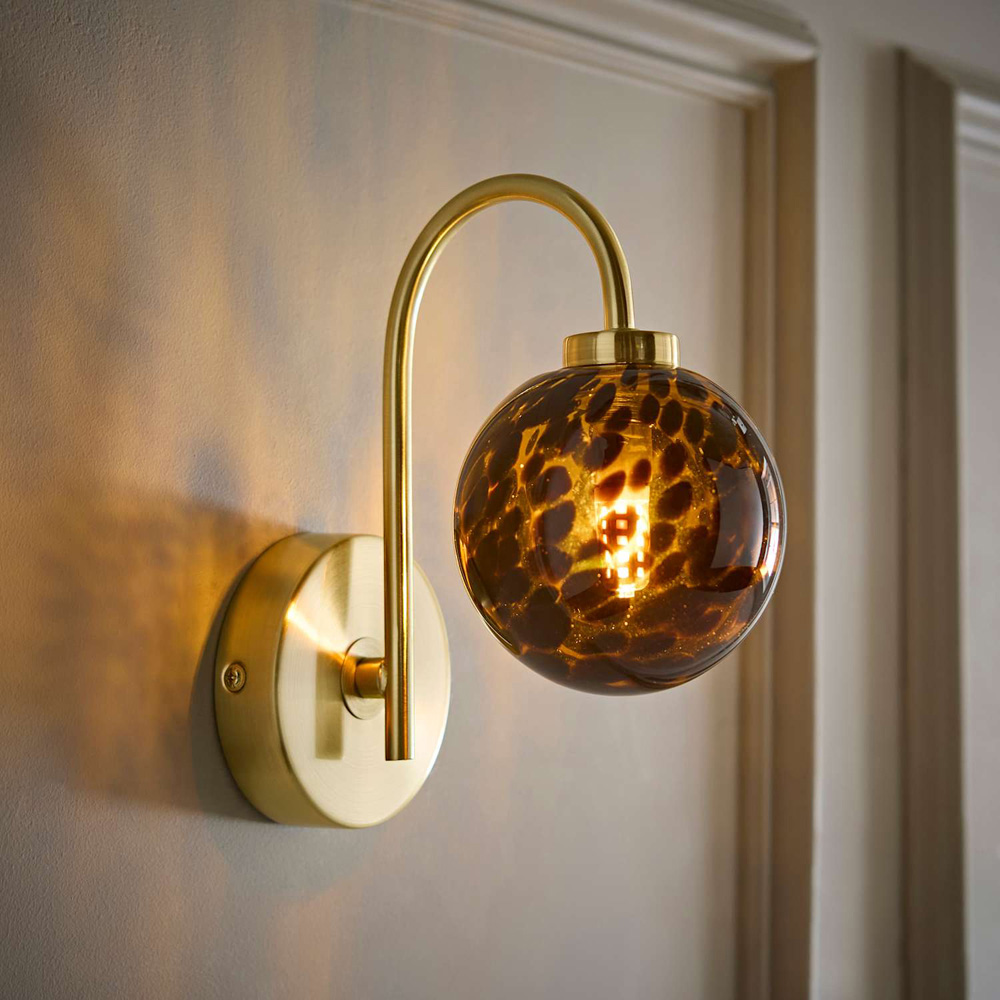 ValueLights Chiara Leopard Print Glass Globe Shade Brushed Gold LED Wall Light with Bulb Image 6