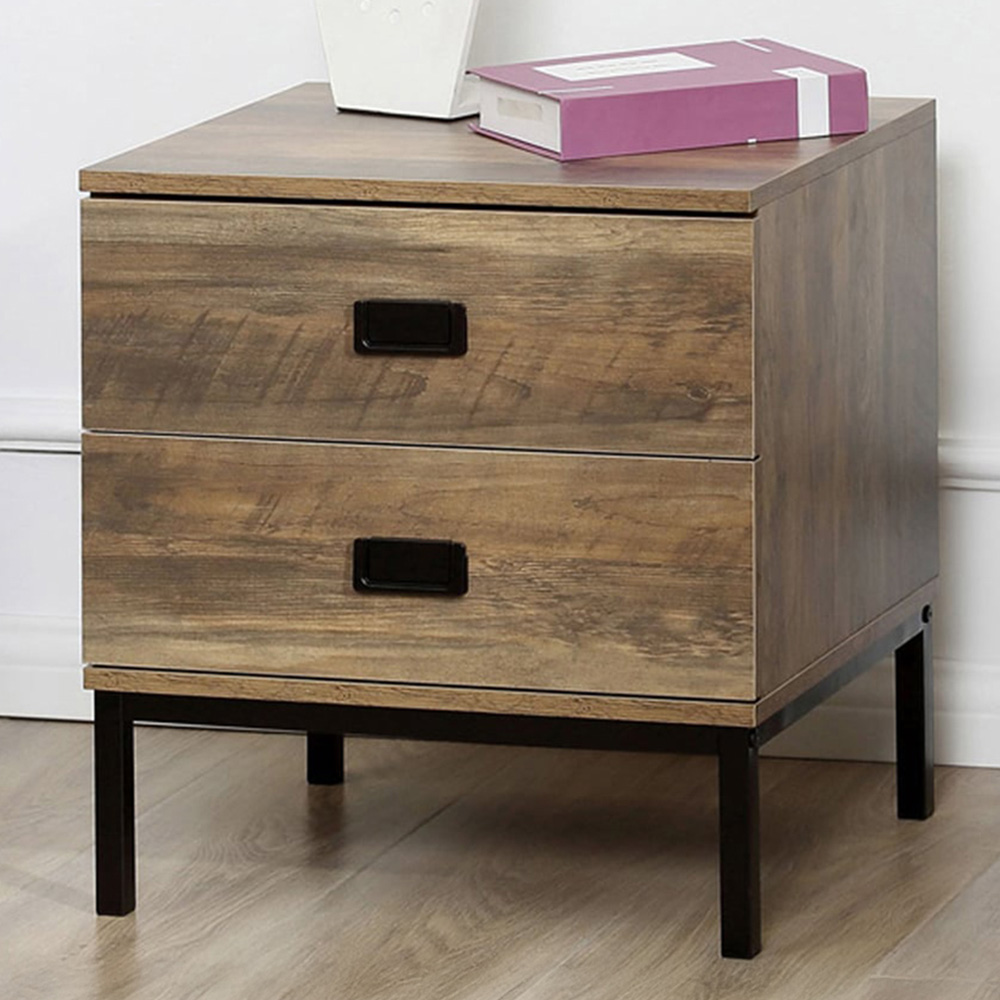 Portland 2 Drawer Brown and Black Bedside Table Image 1