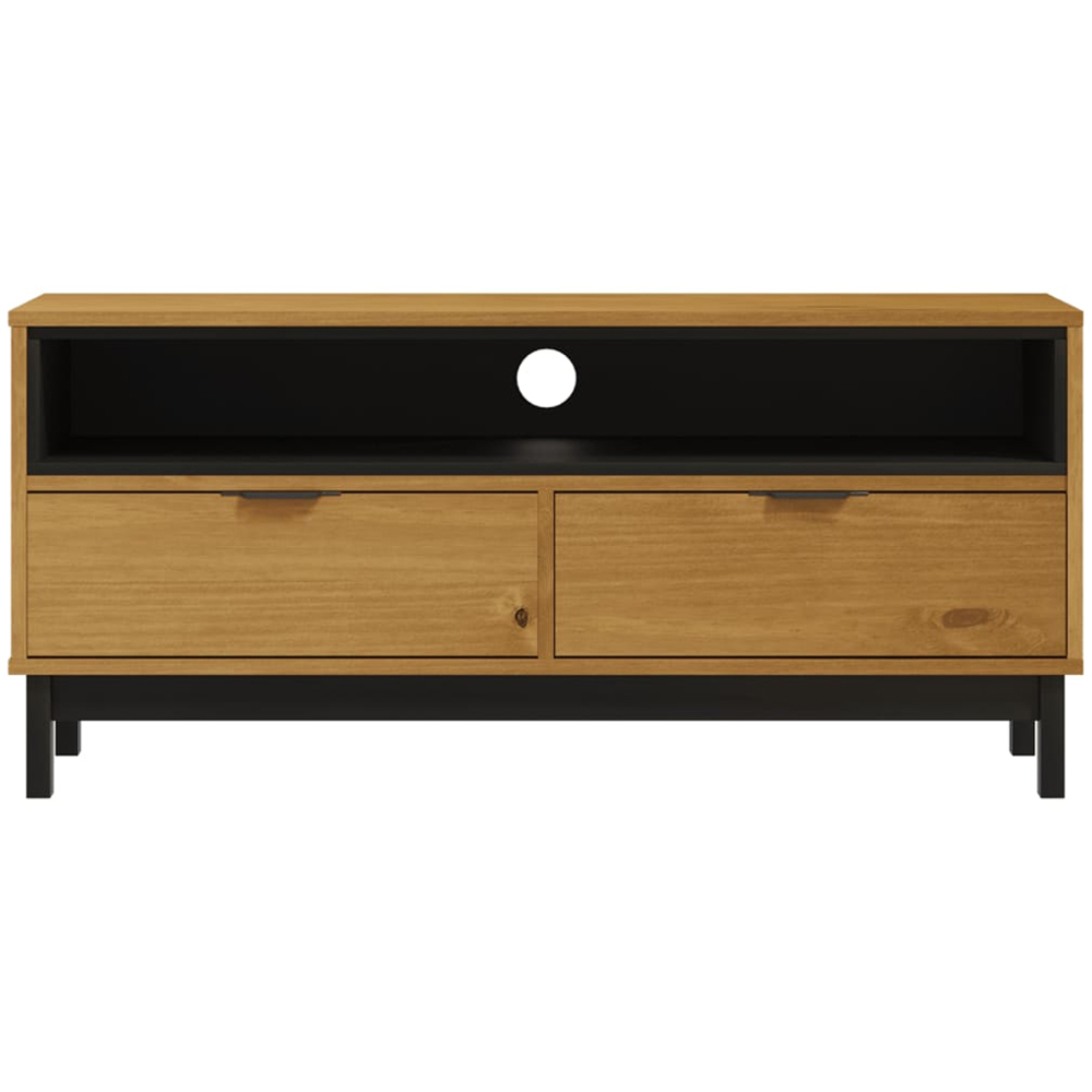vidaXL Flam 2 Drawer Single Shelf Oak Solid Pine Wood TV Cabinet Image 5