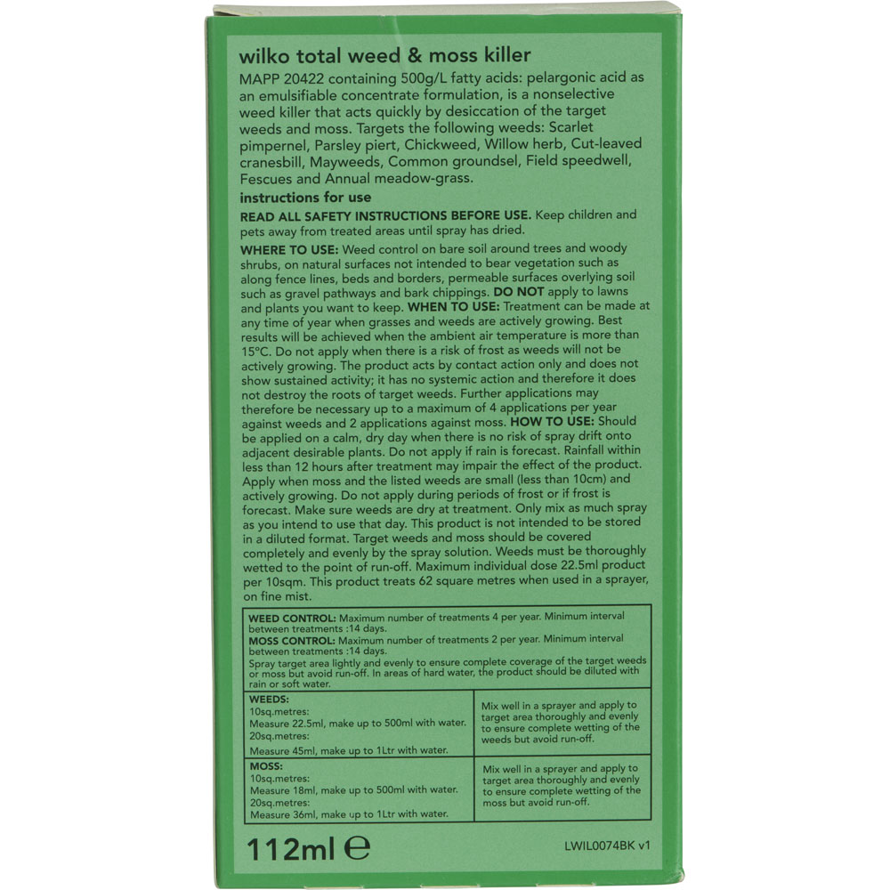 Wilko Total Weed and Moss Killer Concentrate 112ml Wilko