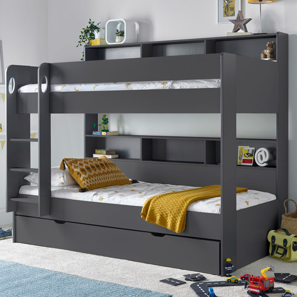 Oliver Onyx Grey Single Drawer Storage Bunk Bed with Memory Foam Mattresses Image 1