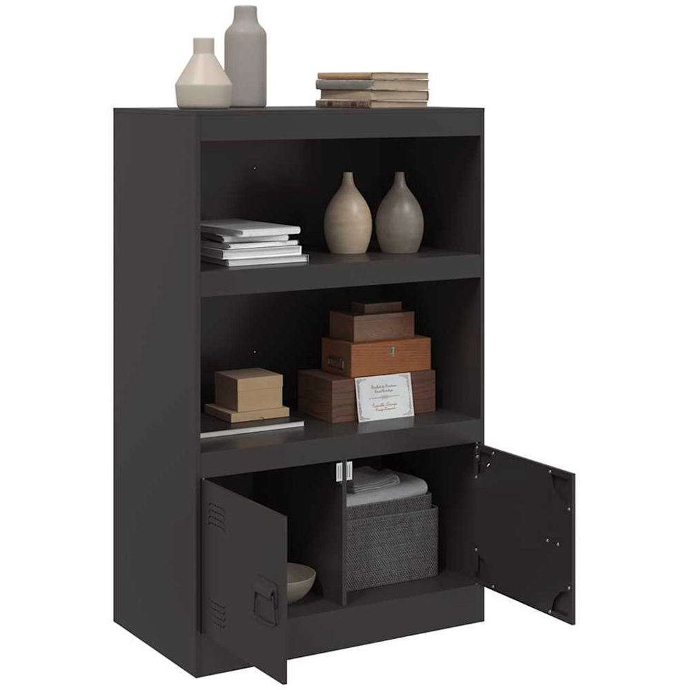 vidaXL 2 Door 2 Shelf Black Steel Sideboard Image 4