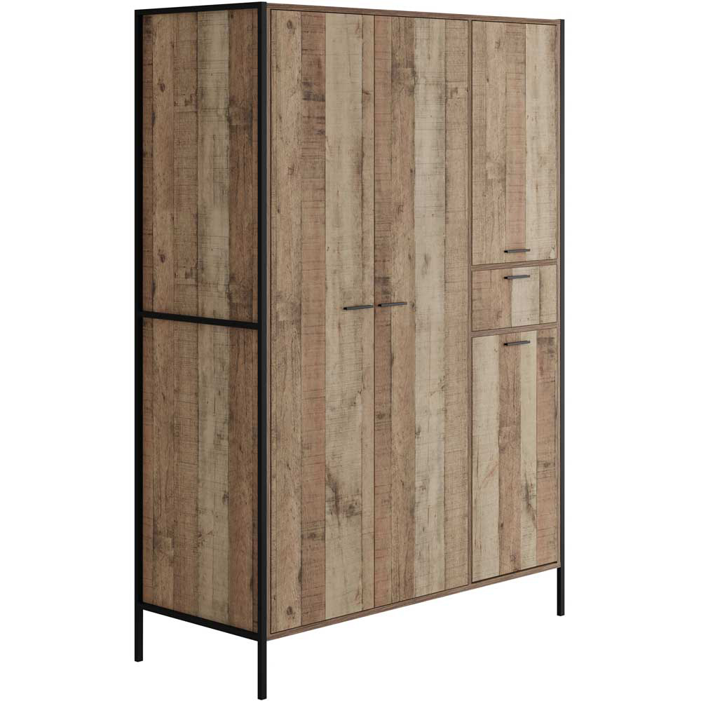Hoxton 4 Door Single Drawer Oak Effect Finish Wardrobe Image 2