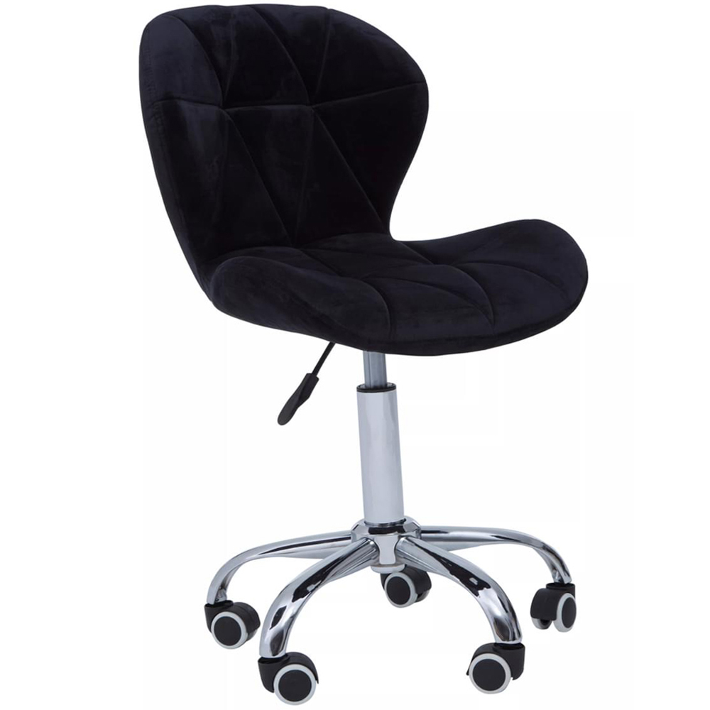 Premier Housewares Black Velvet Quilted Home Office Chair Image 2
