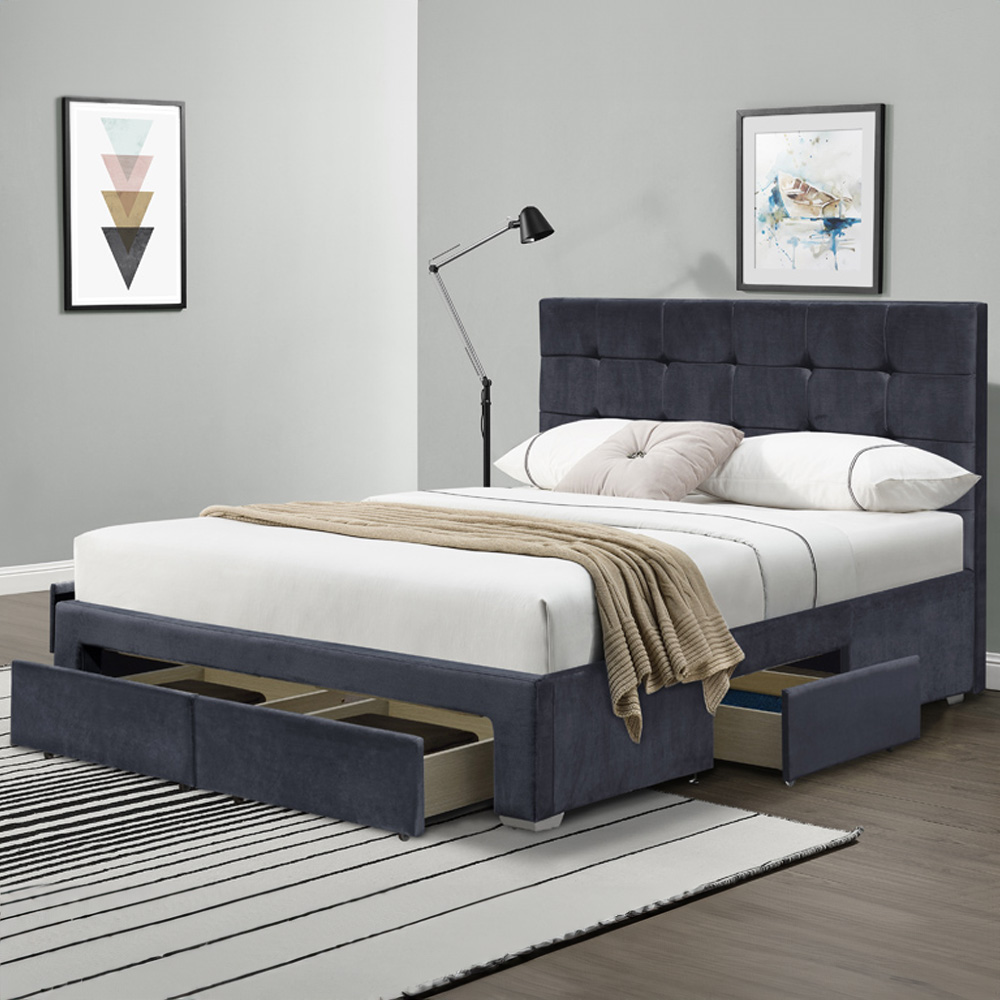 Brooklyn Grey Plush Velvet 4 Piece Bedroom Furniture Set Image 2