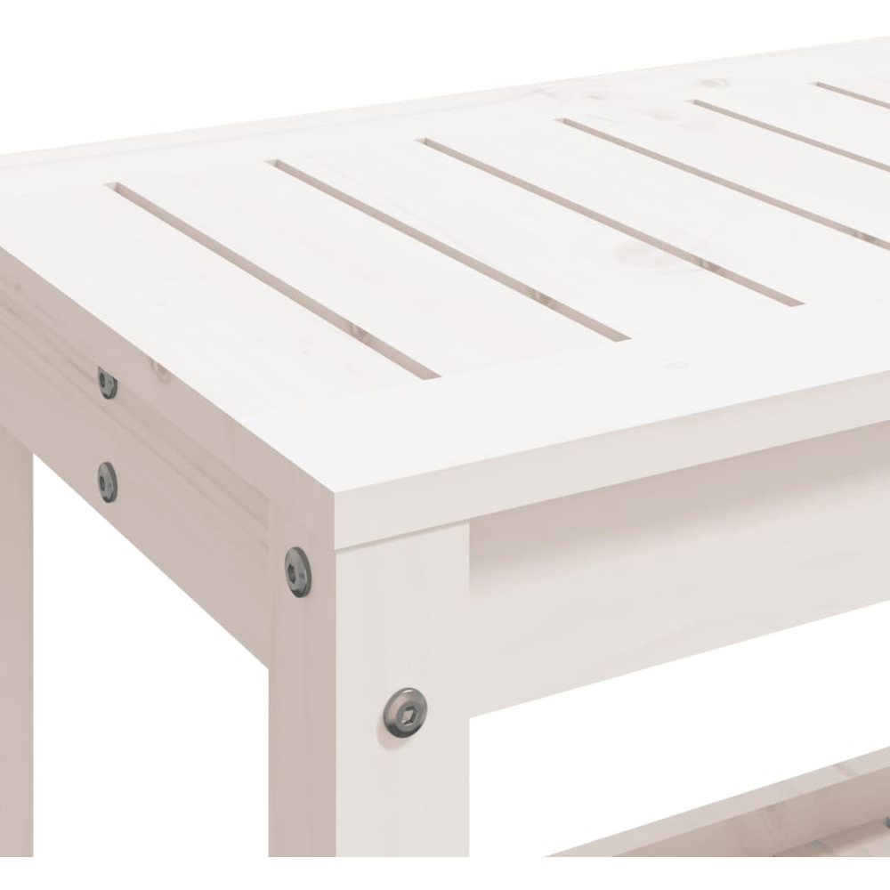 vidaXL White Solid Pine Wood Slatted Garden Bench with Shelf 108 x 35 x 45cm Image 7
